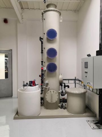 Vertical gas scrubber for treatment of acidic exhaust gases, PCA Air